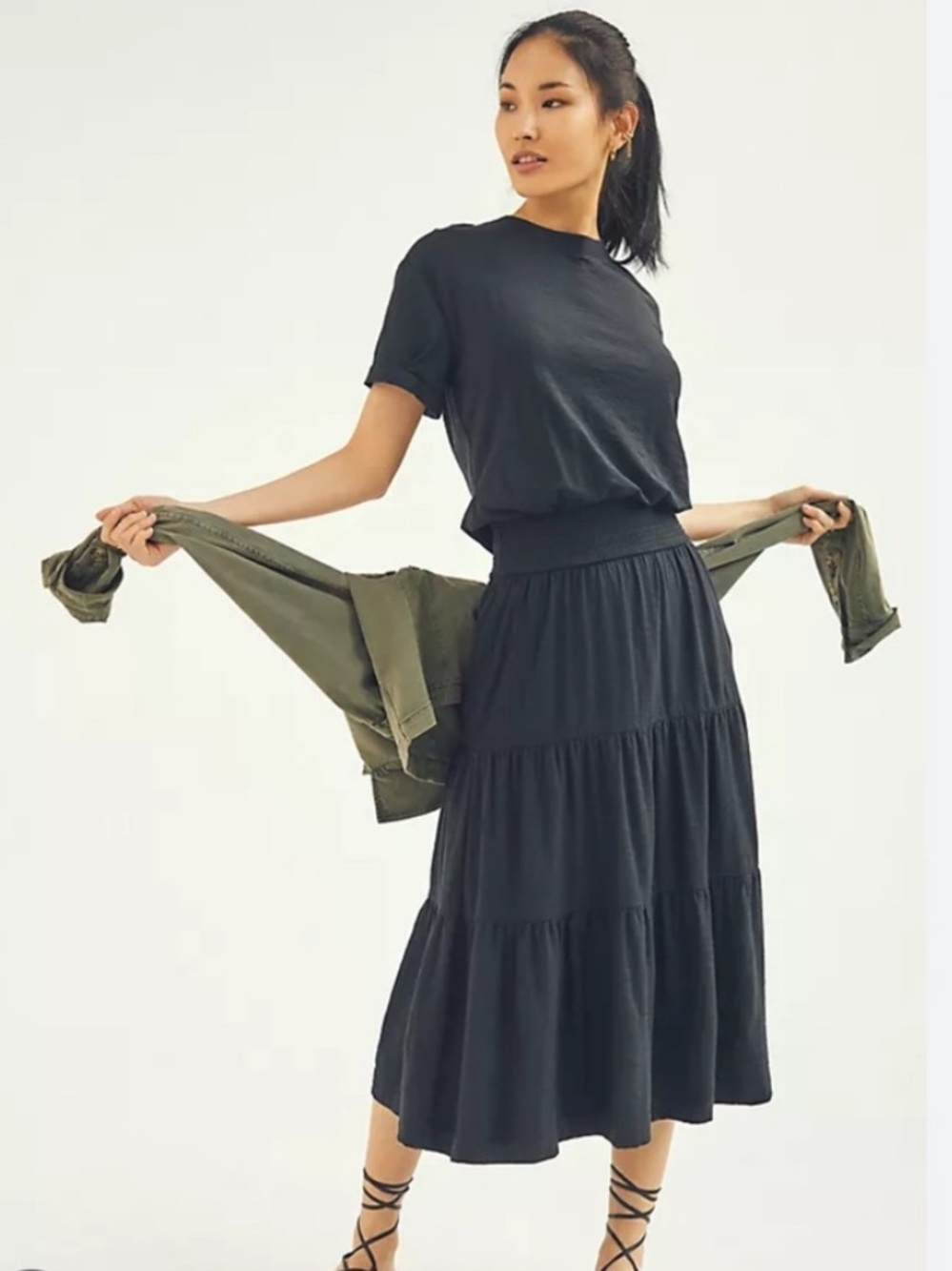 Nation LTD Martine Midi Dress Pima Cotton black
